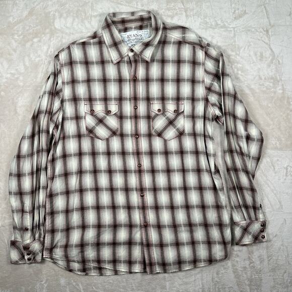 Ryan Michael Western Shirt Beige Mesquite Tribal Plaid Snap Button Mens Size XXL - Picture 1 of 12